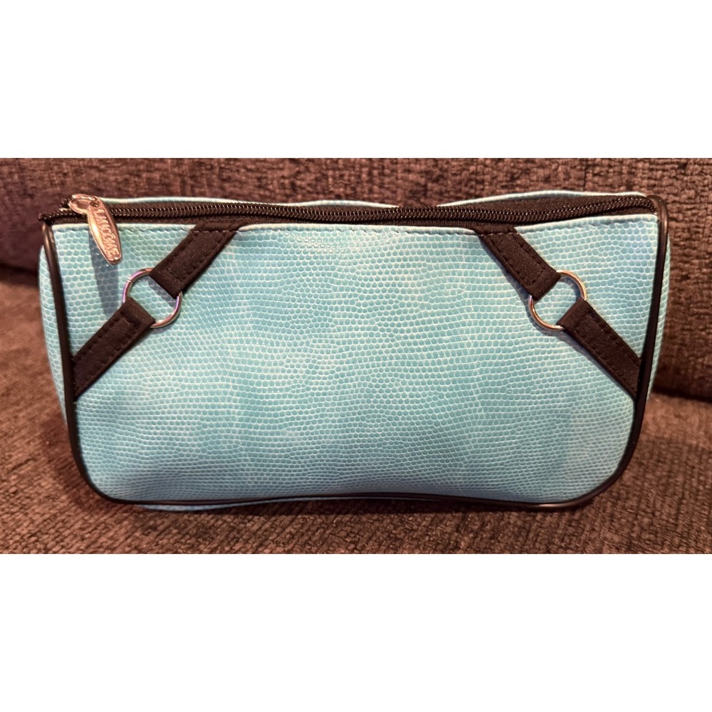 New LANCOME Cosmetic Bag Clutch Travel Bag Turquoise Snake Embossed Faux Leather